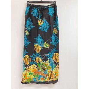 Women's High-rise wrap Lightweight Summer Maxi Skirt Black Size 16 100% Rayon
